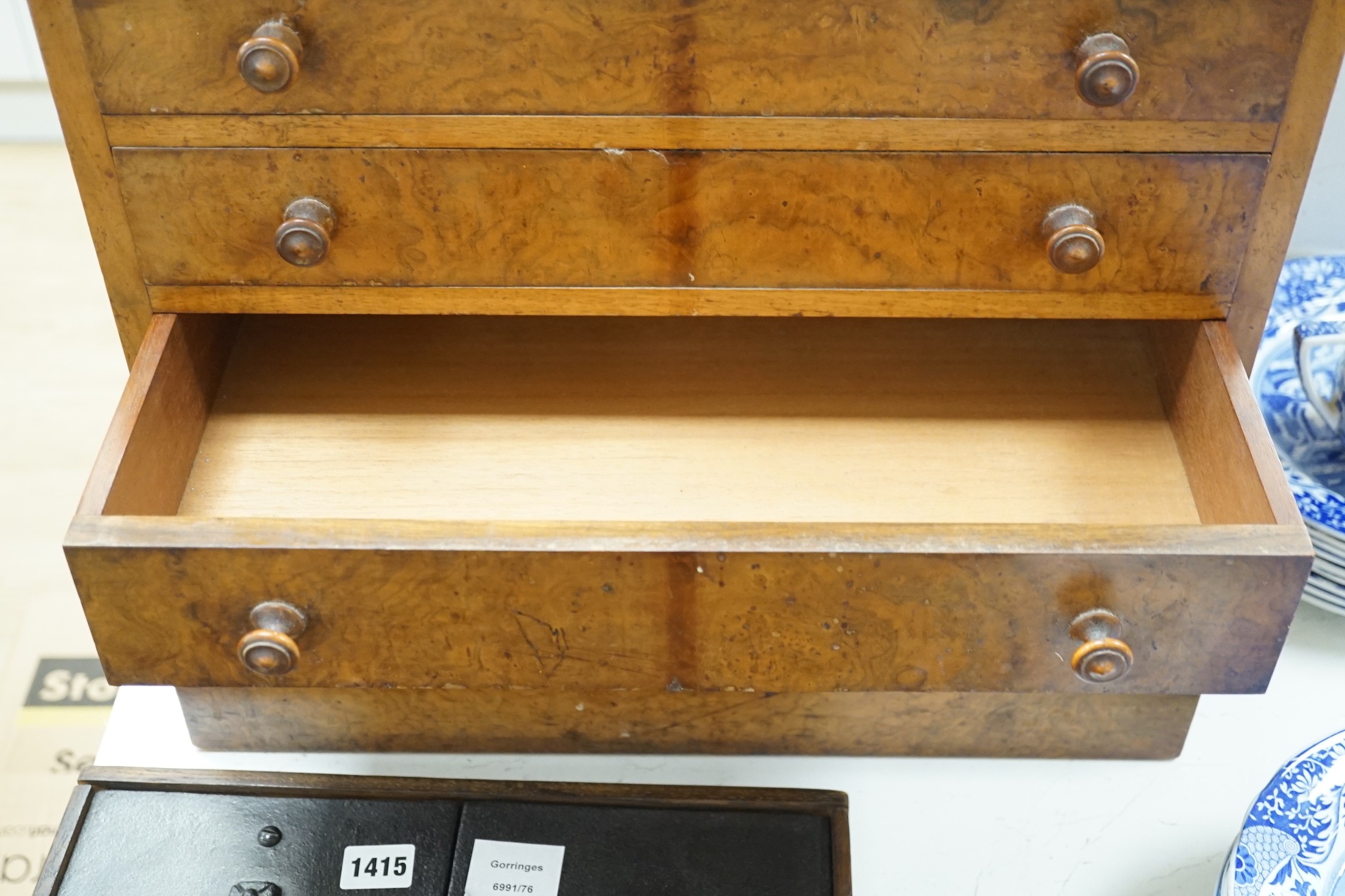 A Victorian walnut six drawer table top miniature collector’s chest, 58cm tall
